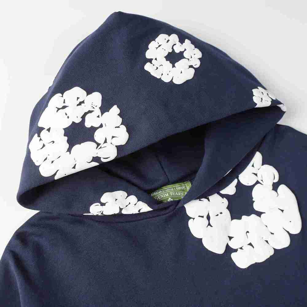 ⭐Navy 3D Foam Wreath Print Oversized Pullover Hoodie - Picture 4 of 8